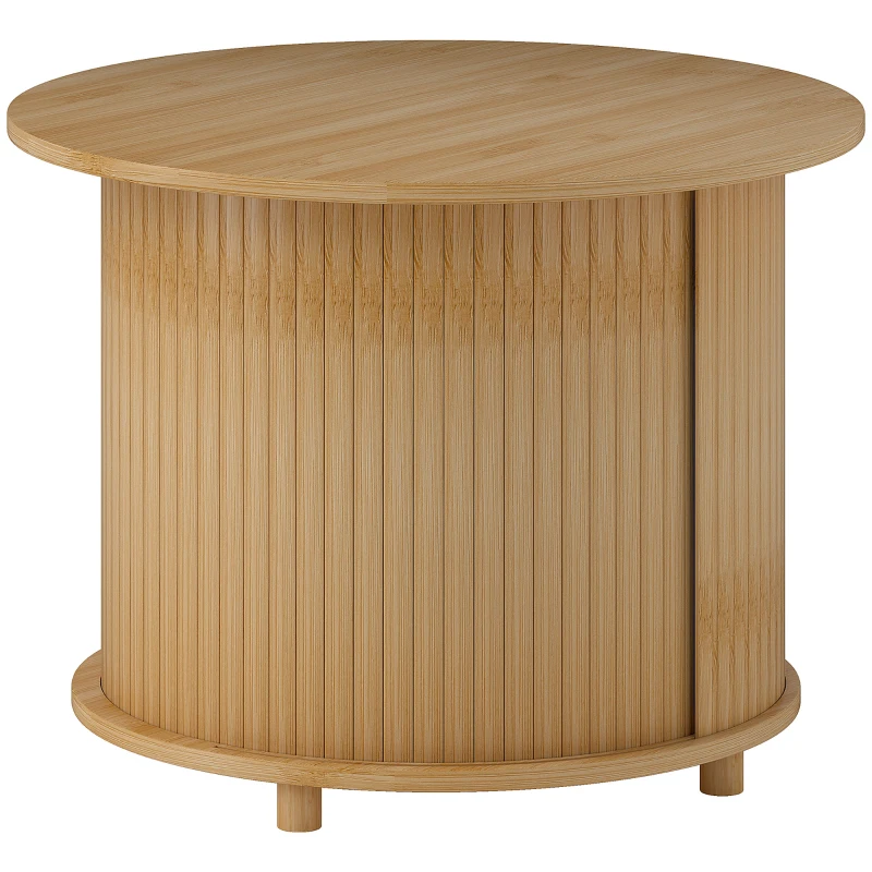 HOMCOM Bijzettafel, rond, met opbergruimte, schuifdeur, bamboe, Ф60 x 45 cm, tot 20 kg belastbaar