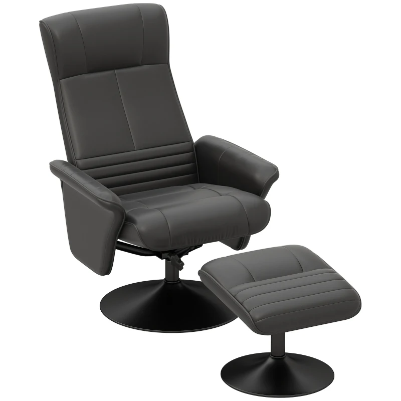 HOMCOM Gepolsterde fauteuil, accentfauteuil met hocker, draaibaar, ergonomisch, microvezel-look, tot 150 kg, zwart