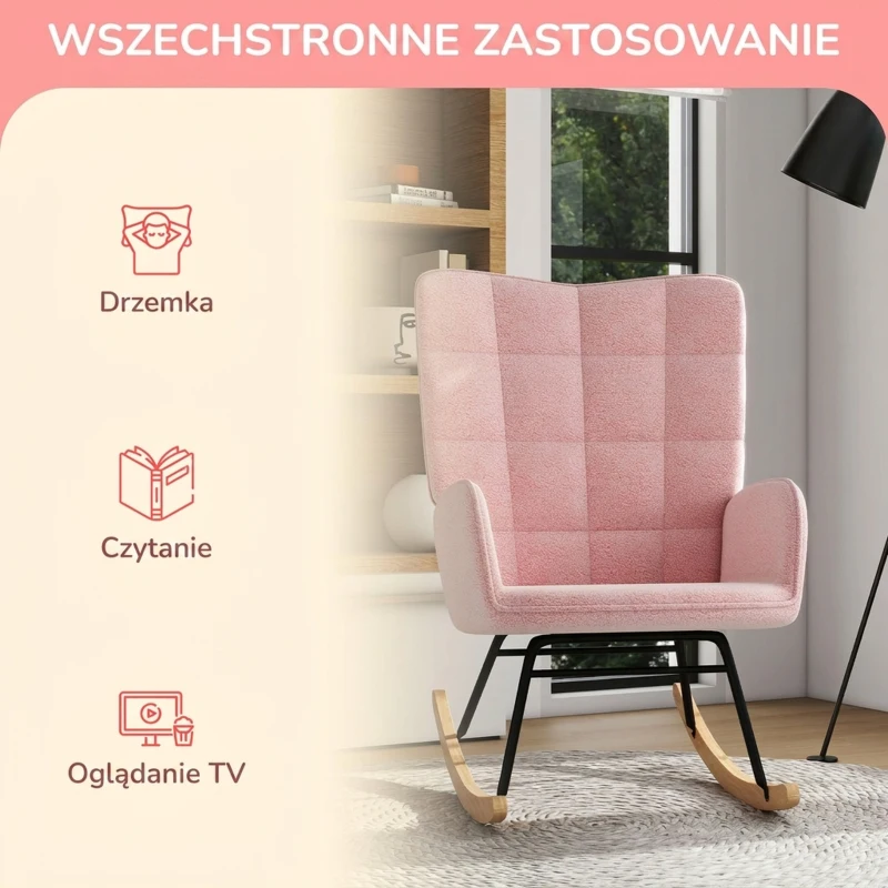 HOMCOM Fotel bujany, fotel akcentowy do 120 kg, poliester, 71 dł. x 92 szer. x 101 wys. cm, różowy