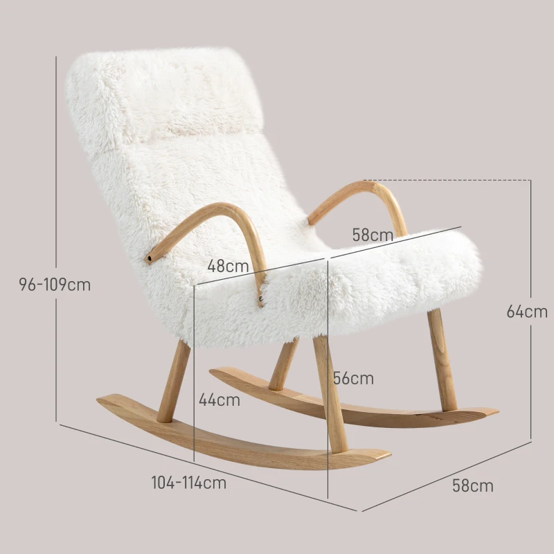 HOMCOM Schommelstoel met Verstelbare Hoofdsteun, Zachte Vulling, 58x114x109 cm, Wit