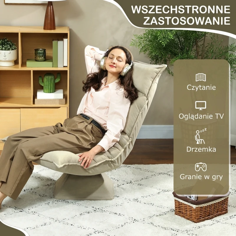 HOMCOM Krzesło podłogowe obrotowe o 360° z 5-stopniową regulacją oparcia, składane sofa podłogowa, krzesło medytacyjne, tapicerowane leniwe sofa do salonu, gier i czytania, kolor beżowy