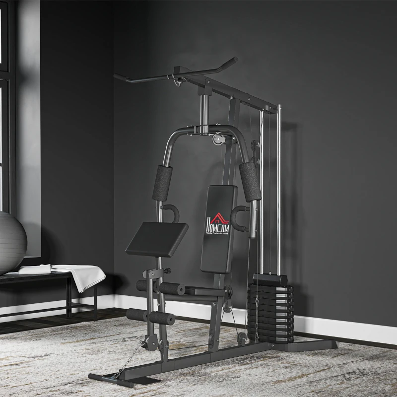HOMCOM Station de musculation fitness avec 9 blocs de poids de 5 kg entrainement complet - dim.180L x 108l x 200H cm(m-10)