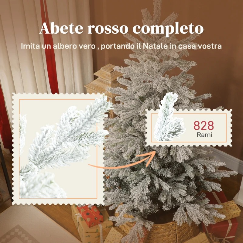 HOMCOM Albero di Natale Innevato Alto 150 cm con Rami Realistici e Base in Metallo Pieghevole