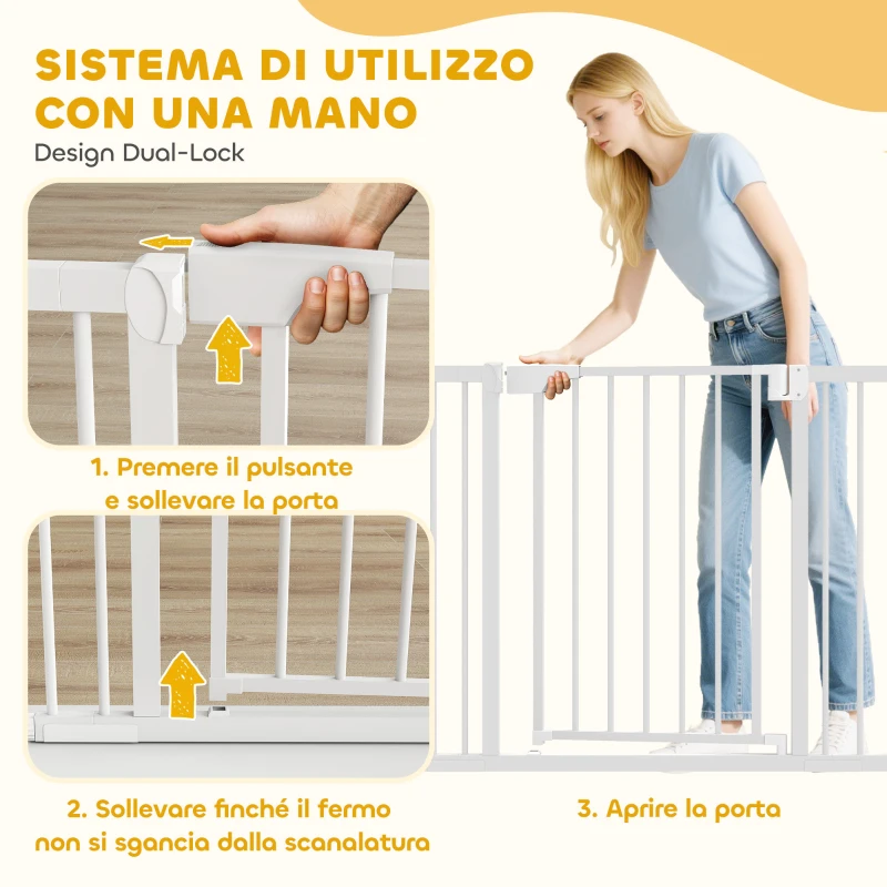 PawHut Cancellino di Sicurezza per Bambini e Animali, Chiusura Automatica e Montaggio a Pressione, 76-102x76 cm, Bianco