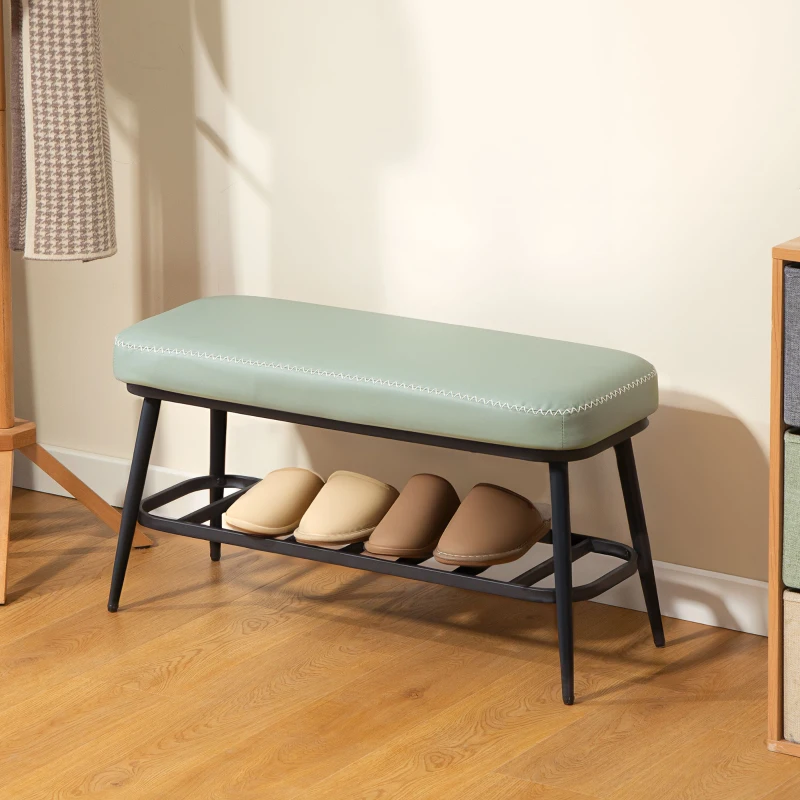 HOMCOM PU Leather Shoe Storage Bench - Green