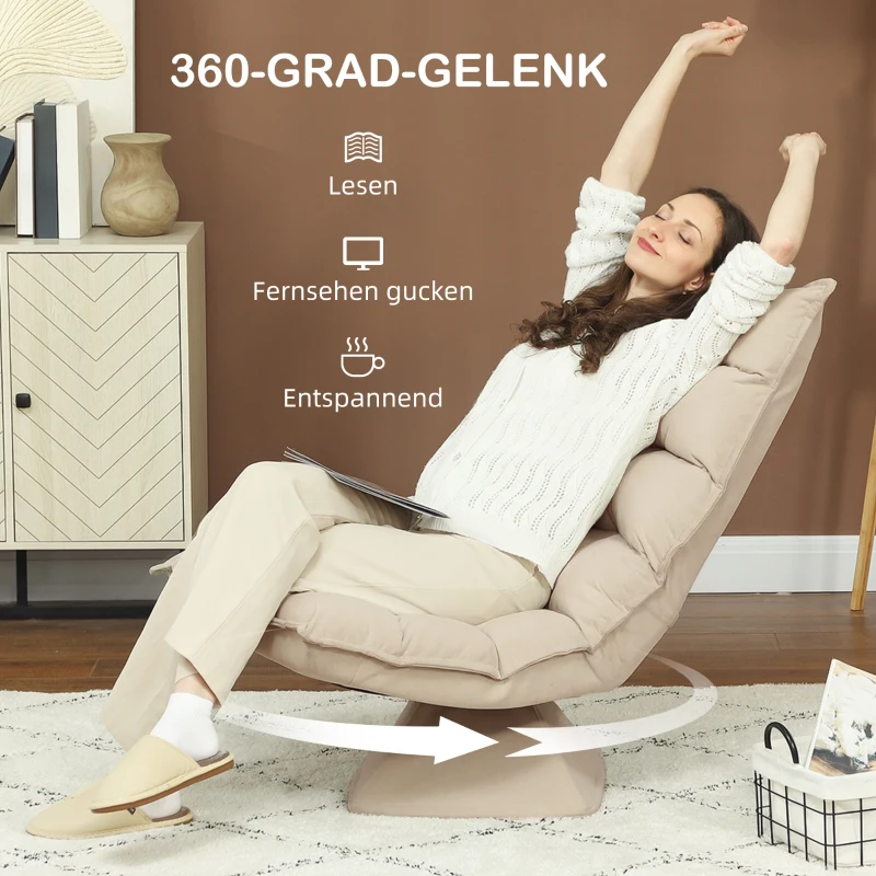 HOMCOM Draaibare Relaxstoel Leesstoel, Linnenlook, 62 cm x 70 cm x 95 cm, Beige(m-5)