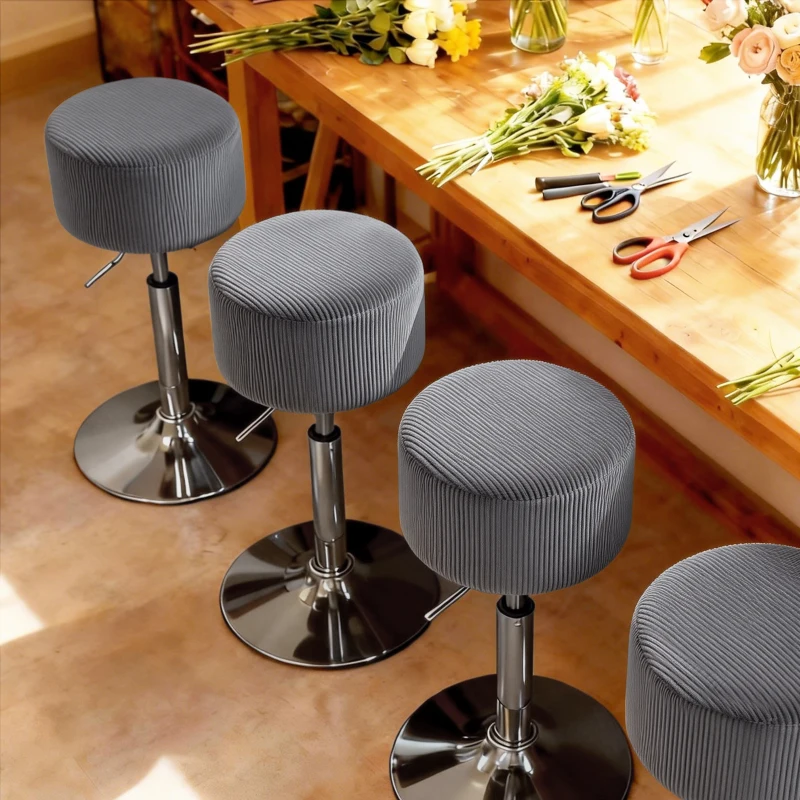 HOMCOM Taburete de Cocina Regulable en Altura 52-66 cm Tapizado en Pana Giratorio en 360° Gris