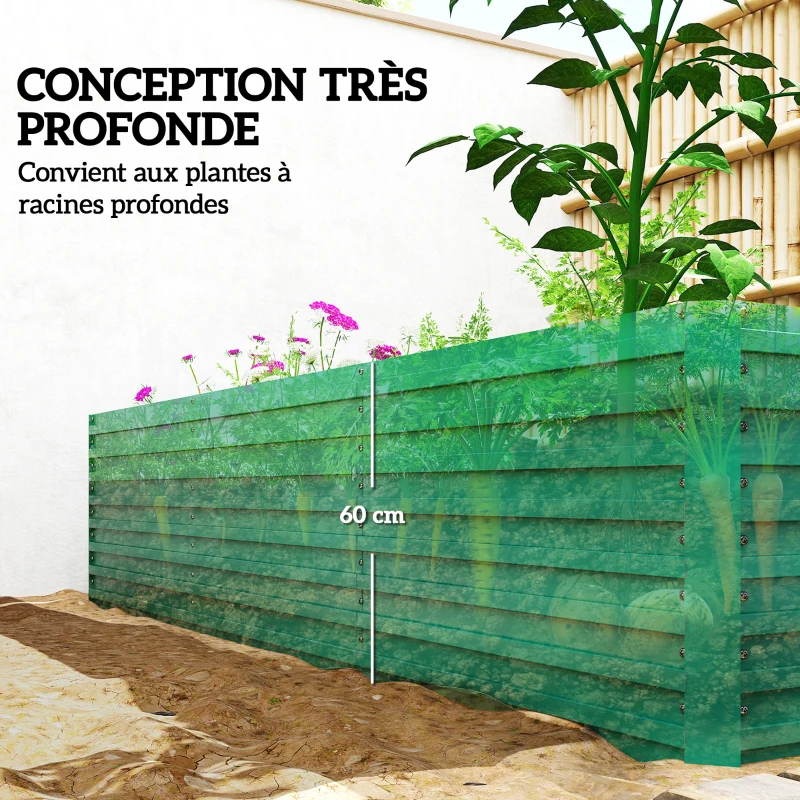 Outsunny Jardinière surélevée galvanisée rectangulaire pour l'extérieur - fond ouvert - 240 x 120 x 60cm, vert