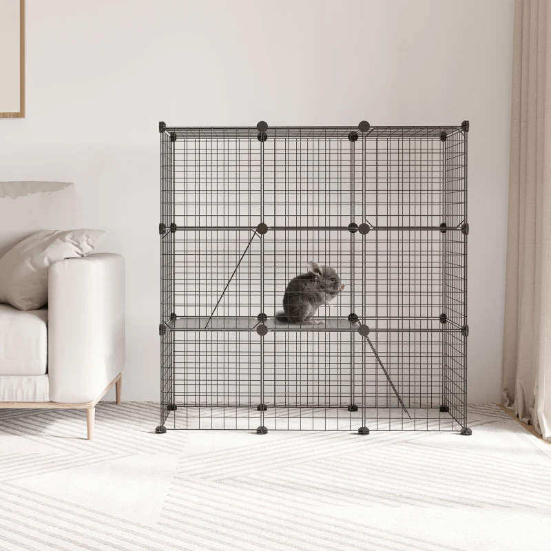 PawHut Jaula para Animales Pequeños de 31 Paneles Parque para Mascotas para Gatitos Conejos Chinchillas 105x45x105 cm Negro