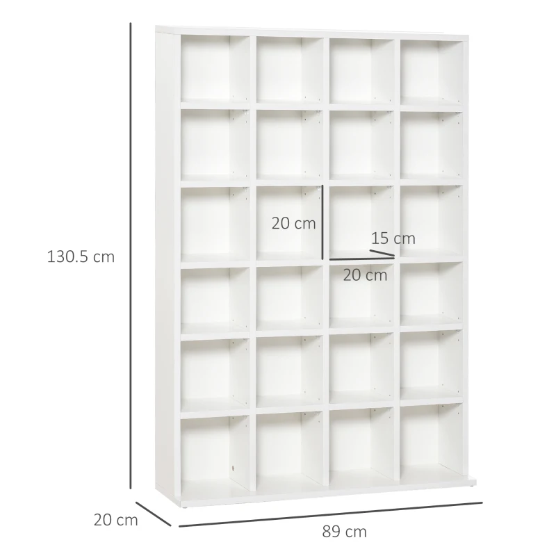 HOMCOM Mobile Libreria porta CD da 24 Ripiani ad Altezza Regolabile, in Legno, 130.5x89x20 cm, Bianco