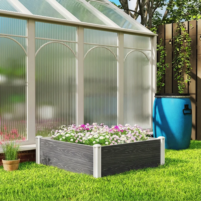 Outsunny Vinyl Raised Garden Bed Kit, 3 x 3 x 1ft Modular Elevated Garden Box with Slotting Legs and Open Bottom, Dark Grey