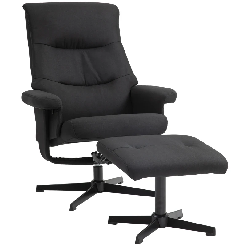 HOMCOM Relaxfauteuil met Voetenbank, Gestoffeerde TV-stoel met Lig- en Schommelfunctie, Draaibare Loungestoel in Fluwelen Look, voor Woonkamer en Slaapkamer, Zwart
