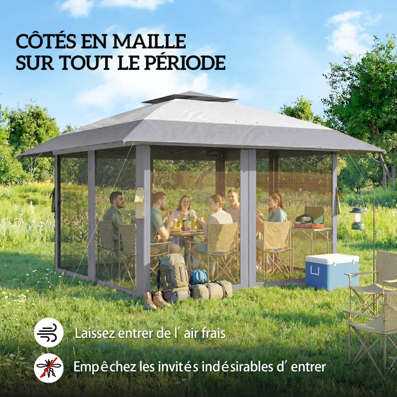 Outsunny Tonnelle de jardin 4 x 4 m pop up tonnelle pliante réglable en hauteur protection UV30+ montage facile gris