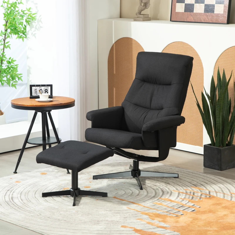 HOMCOM Relaxfauteuil met Voetenbank, Gestoffeerde TV-stoel met Lig- en Schommelfunctie, Draaibare Loungestoel in Fluwelen Look, voor Woonkamer en Slaapkamer, Zwart
