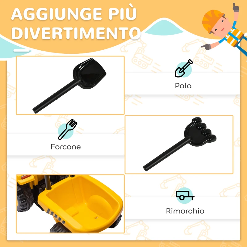 AIYAPLAY Camion Giocattolo per Bambini 12-36 Mesi con Pala e Rimorchio, in PP e Metallo, 91x29x44 cm, Giallo