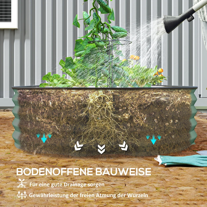 Outsunny 2-delige set verhoogde bedden voor tuin, outdoor-plantenbak met open bodem, rubberen rand, metaal, 181 x 93 x 30 cm, Groen