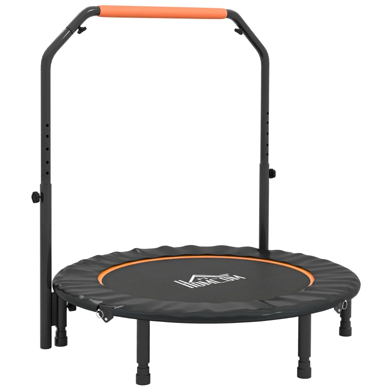 HOMCOM Cama Elástica Plegable Ø114 cm con Mango Ajustable Marco de Acero para Entrenamiento Piernas Cuerpo Naranja y Negro