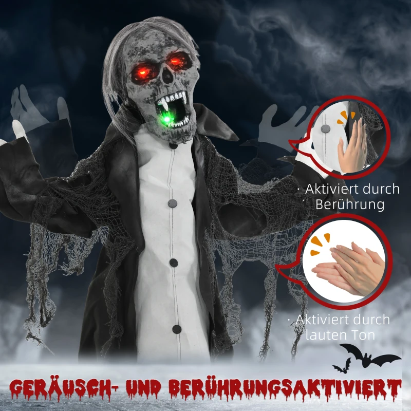HOMCOM Halloween decoratie, Skelet/Zombie, beweegbaar, bewegingssensor, LED's & geluiden, 75 cm