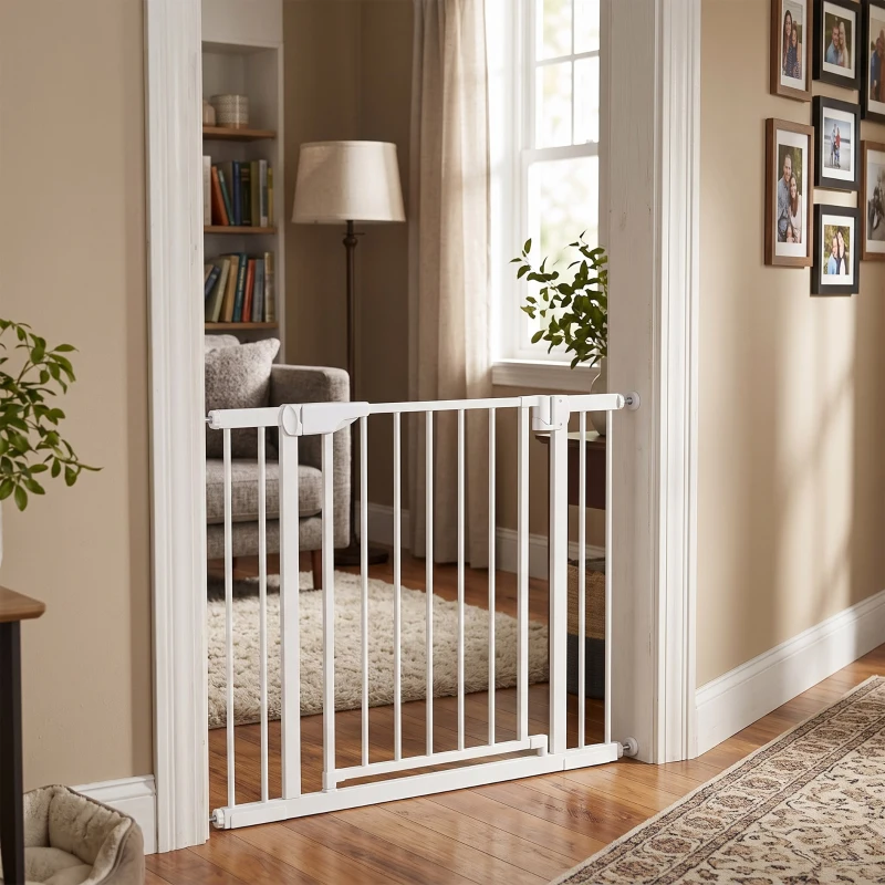 PawHut Cancellino di Sicurezza per Bambini e Animali, Chiusura Automatica e Montaggio a Pressione, 76-102x76 cm, Bianco