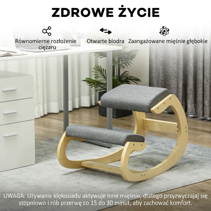 HOMCOM Ergonomiczny, kołyszący się stołek do klęczenia dla biura domowego, Poprawa postawy, 54,5cm x 85cm x 54cm Szary