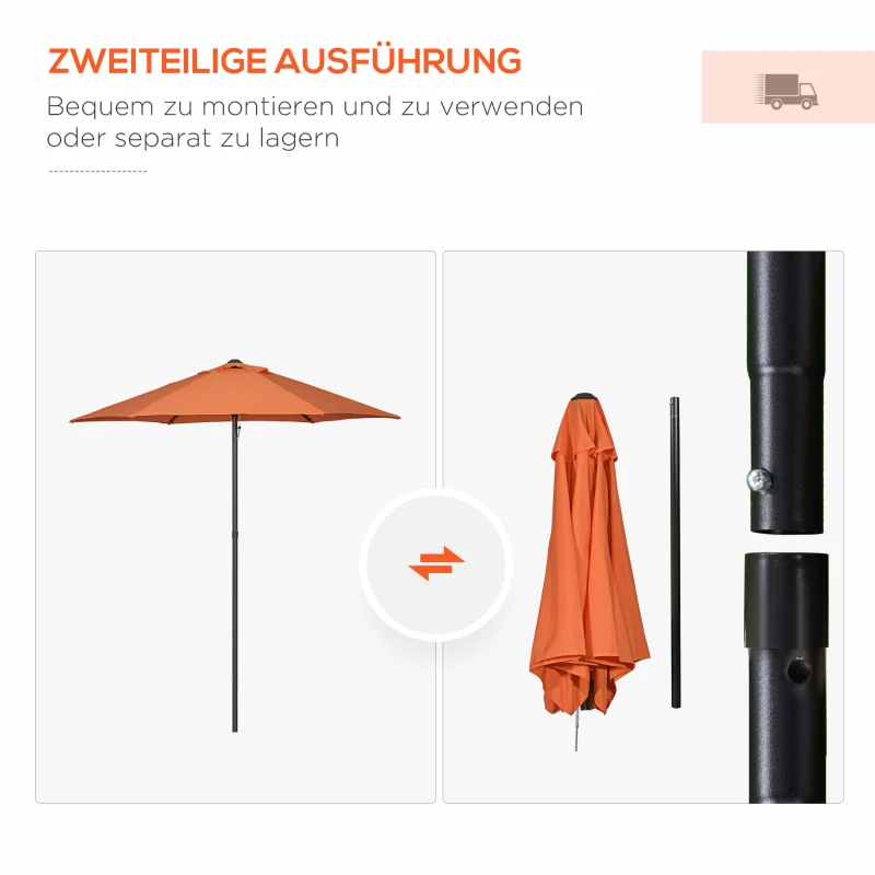 Outsunny Parasol Ø196 cm met Kantelfunctie, Zeshoekige Balkonparasol voor het Strand, Balkon en Tuin, Oranje