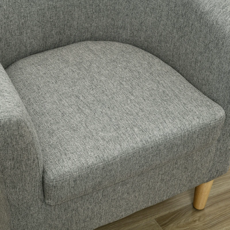 HOMCOM Poltrona Moderna a Pozzetto in Tessuto Effetto Lino con Gambe in Legno, 74x63x73cm, Grigio