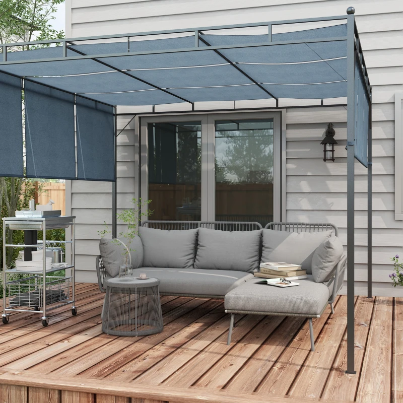 Outsunny Buitenset, Tuinbank, Boho-stijl, 1 Hoekbank, 1 Bijzettafel, Lichtgrijs