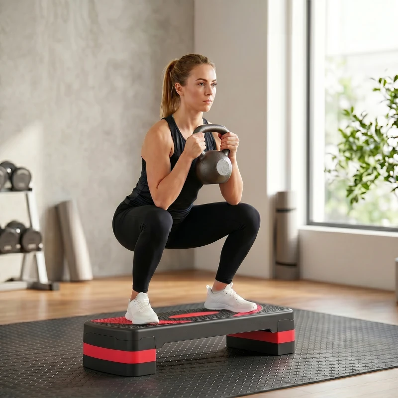 HOMCOM Stepper fitness aérobic hauteur réglable surface antidérapante 80 x 31 x 20 cm noir rouge