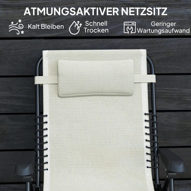 Outsunny Opvouwbare Zonneligstoel Tuinligstoel met Hoofdkussen, 5-standen Verstelbare Rugleuning tot 120 kg Belastbaar Beige
