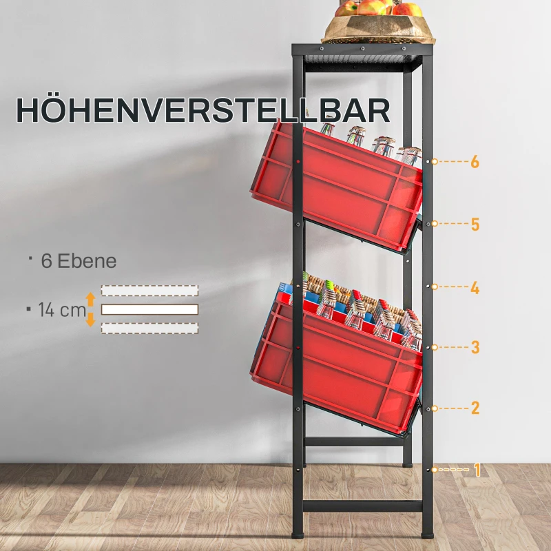 HOMCOM Opslagrek, in hoogte verstelbaar, stevig metaal, ruimtebesparend ontwerp, belastbaar tot 210 kg, zwart