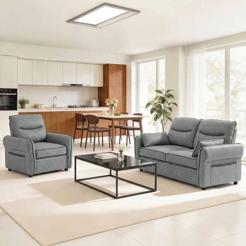 HOMCOM 2 Seater Sofa, Faux Leather Loveseat - Grey