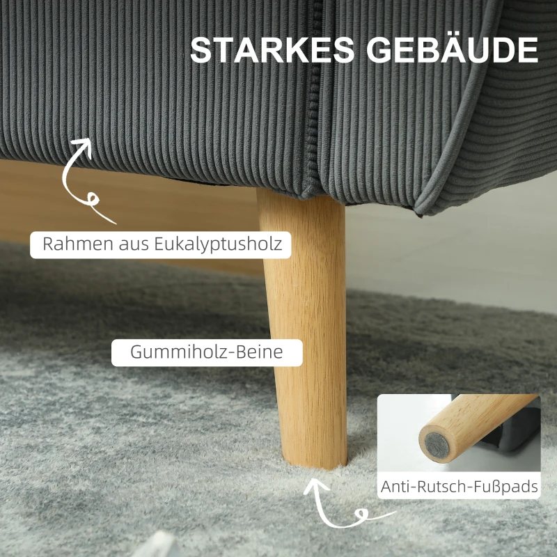 HOMCOM 2-zitsbank, stoffen bank, 2 rugkussens, cordstof, 145 x 75 x 78 cm, antraciet