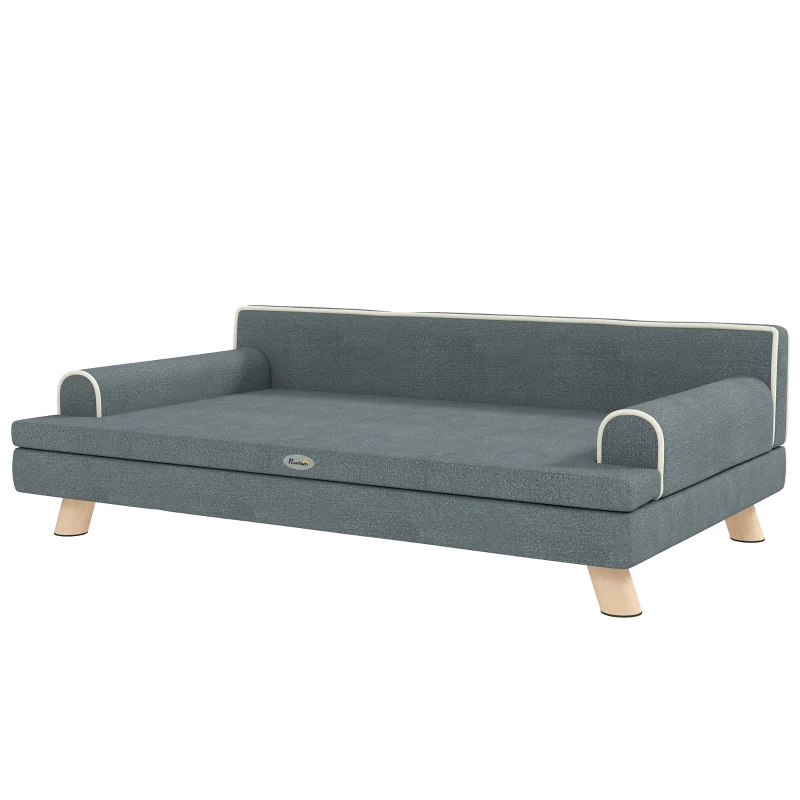 PawHut Sofá para Perros Grandes y Medianos Tapizada en Chenilla con Cojín Lavable y Patas de Madera de Pino Gris Oscuro