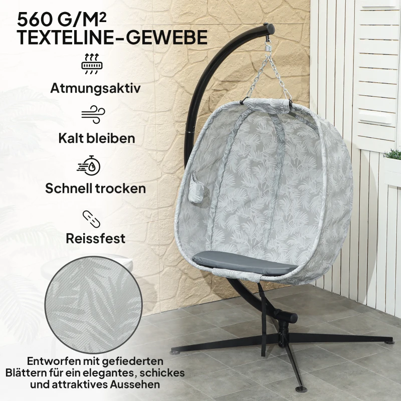 Outsunny Eivormige Hangstoel voor Buiten, Hangschommel met Standaard, Zitkussens Indoor Outdoor