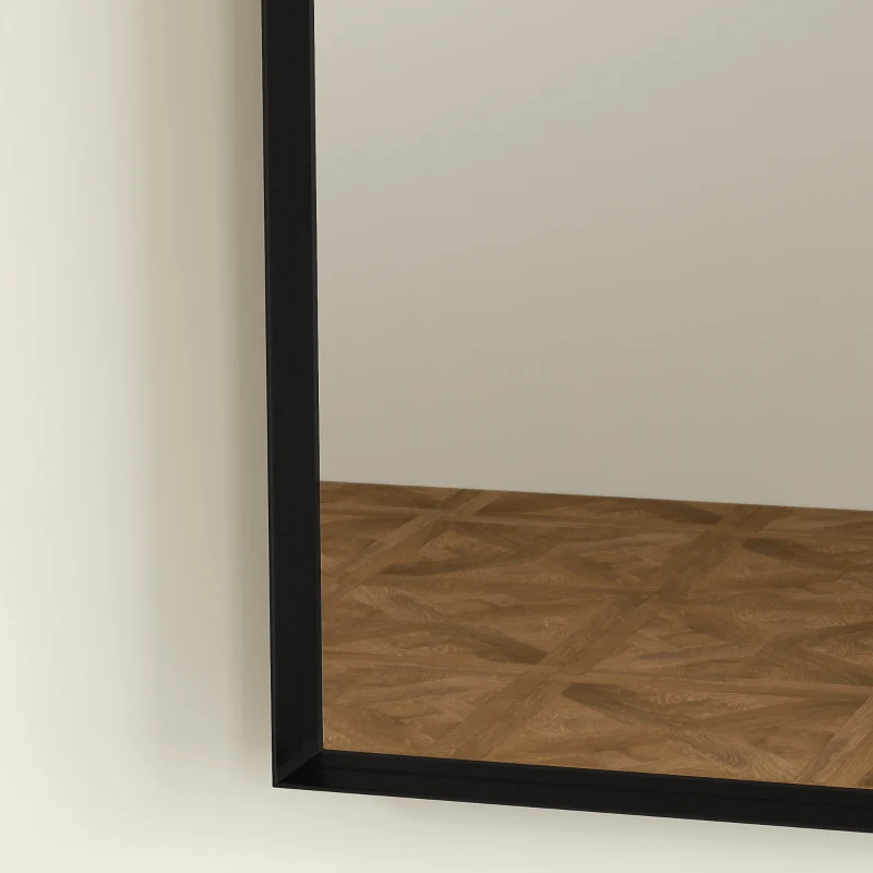 HOMCOM Gebogen Badkamerspiegel, 50 x 70 cm, Badkamerspiegel met Aluminium Frame, Decoratieve Spiegel, Keuken, Zwart