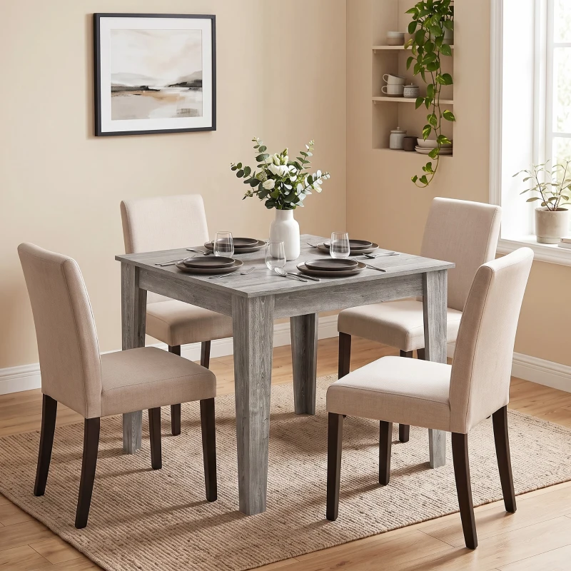 HOMCOM Mesa de Jantar para 4 Pessoas, Mesa de Cozinha Quadrada 80x80x75 cm com Pés Antiderrapantes, Cinza Efeito Madeira