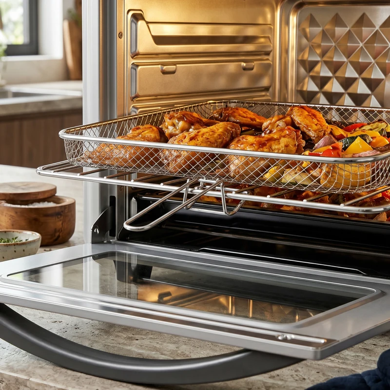 HOMCOM Horno Eléctrico de Sobremesa de 30L 1600W Freidora de Aire con 7 Modos de Calor y Temporizador 43x39x39 cm Plata