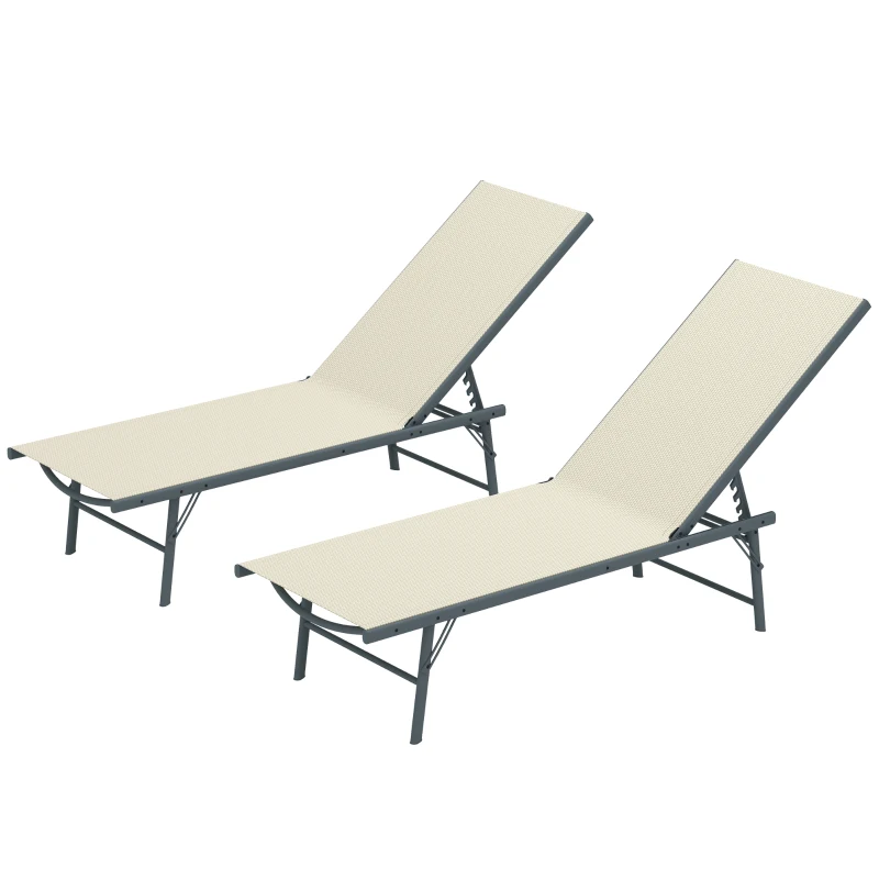 Outsunny Lot de 2 bain de soleil chaise longue pliante textilène transat jardin extérieur inclinable 54 x 164 x 84 cm crème
