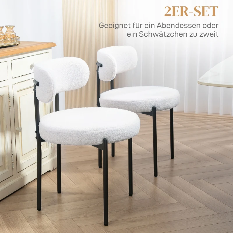 HOMCOM Set van 2 Eetstoelen, Fleece-bekleding, Stoelen met Beklede Zitting, Metalen Poten, Crème