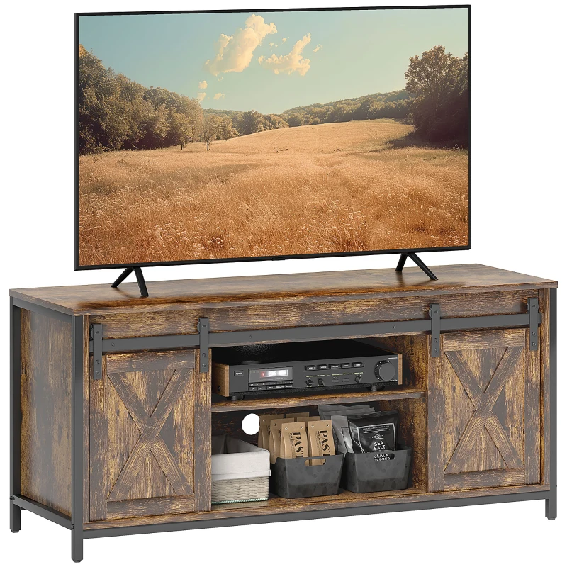 HOMCOM TV-lowboard, industrieel design, voor tv's tot 152,4 cm, 6 vakken, 2 schuifdeuren, bruin/zwart(m-11)