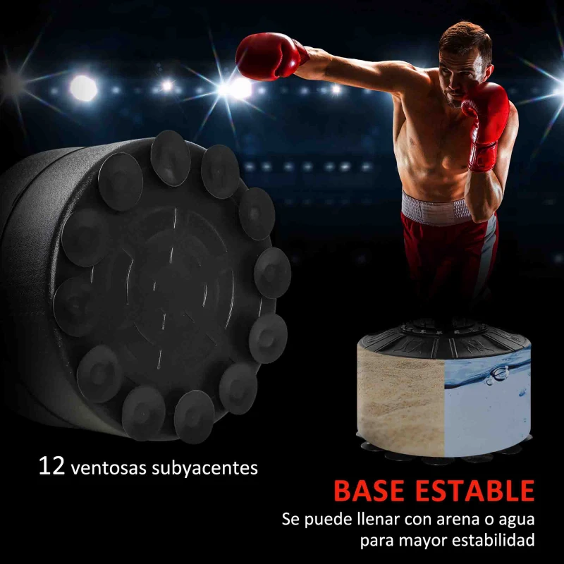 HOMCOM Saco de Boxeo de Pie Ajustable en Altura con Barra Giratoria de 360° 2 Bolas y Base Rellenable 88x50x160-230 cm Rojo