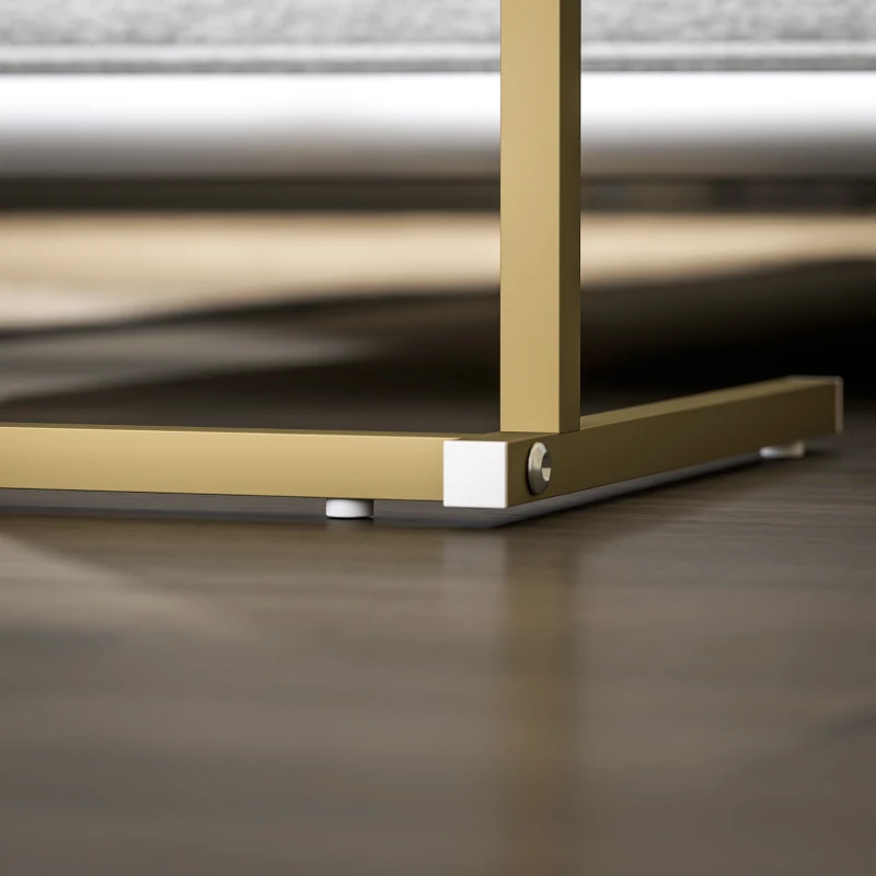 HOMCOM Tavolino da Salotto a Forma di C Effetto Marmo con Prese di Corrente e USB Integrate, Bianco