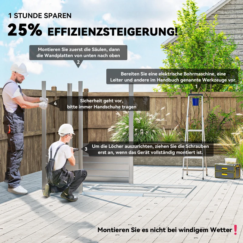 Outsunny 2,43 m² tuinschuur, 213 x 131 x 192 cm, tuinschuur met zadeldak, afsluitbare schuifdeur, weerbestendig, Grijs