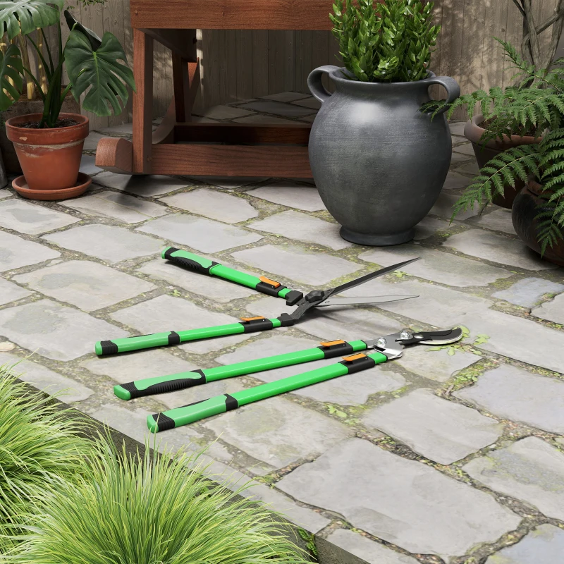 Outsunny Heggenschaar Set 2-delig Tuinschaar Meslengte 90 cm Takschaar met metalen mes, uitschuifbare handgreep