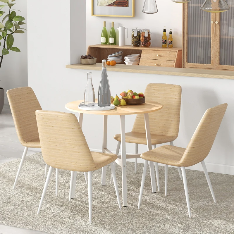 HOMCOM Eettafel, Industriële Stijl, Afgerond Ontwerp, Stabiel tot 60 kg, Ø80 x 76H cm, Natuurlijk Hout/Wit