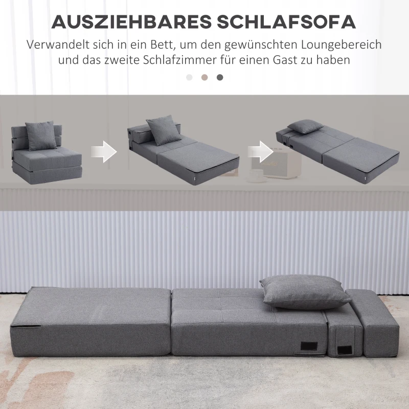 HOMCOM Slaapstoel Relaxstoel Gastenbed. Afneembare hoes, 70 cm x 70 cm x 61 cm, Donkergrijs(m-4)