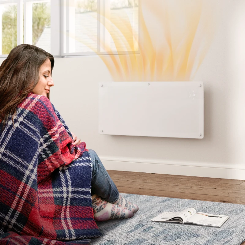 HOMCOM Riscaldatore a Convezione 2000W a Temperatura Regolabile con Telecomando e Timer, 87x21.5x44.5 cm, Bianco