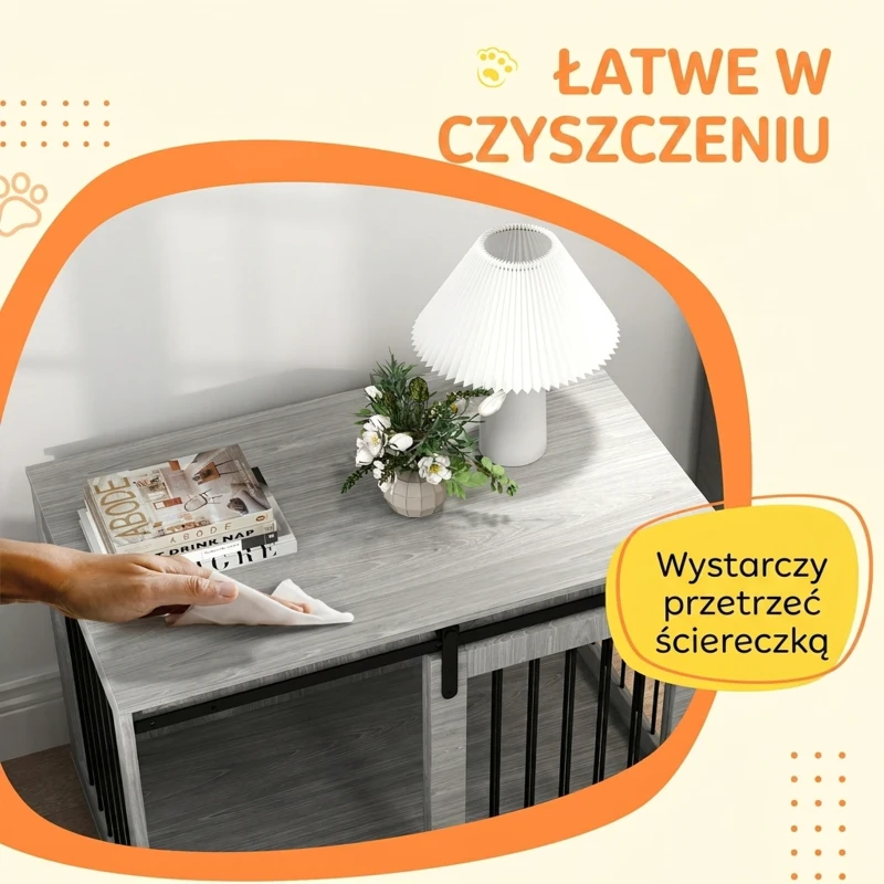 PawHut Klatka dla psa z zasuwaniem drzwi, Wentylacja, Płyta wiórowa i stal, 98 x 58 x 61 cm, Szary
