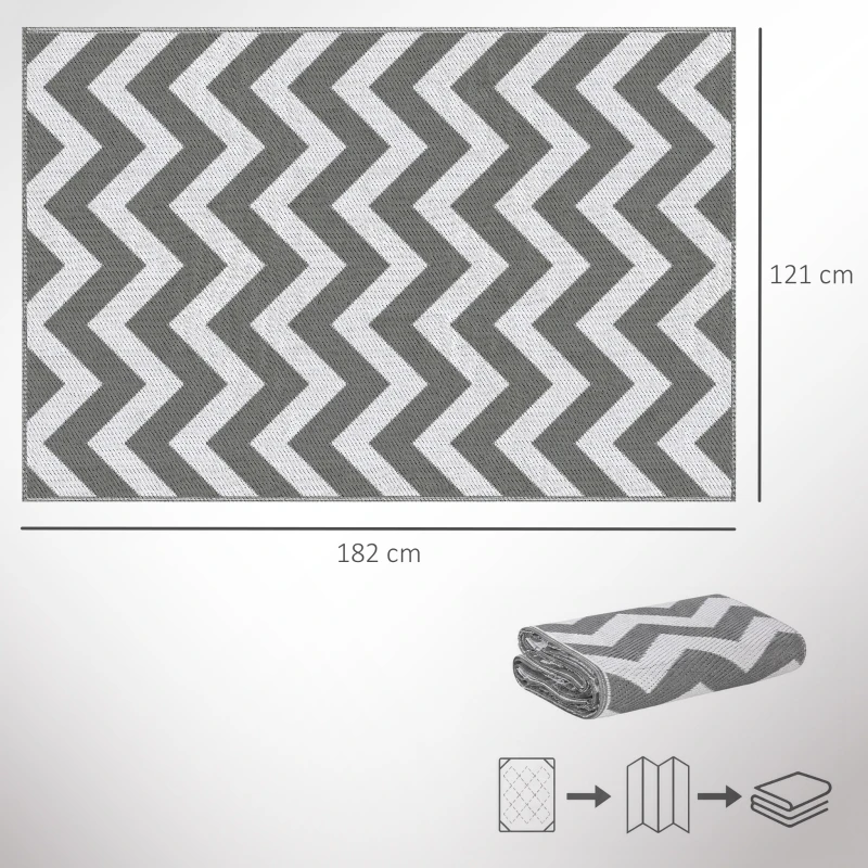 Outsunny Outdoor Rug Reversible Mat Plastic Straw Rug Portable RV Camping Mat for Garden Deck Picnic Indoor, 121 x 182 cm (4 x 6 ft), Light Grey & White
