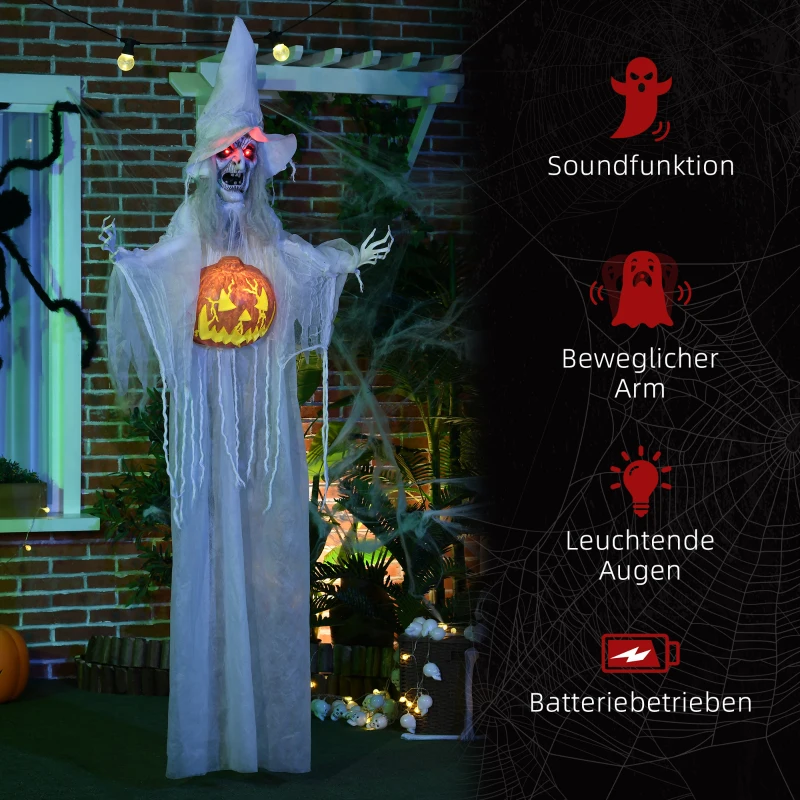 HOMCOM Halloween-geest, Halloween-decoratie, geluidseffecten en LED-verlichting, 60 cm x 18 cm x 183 cm
